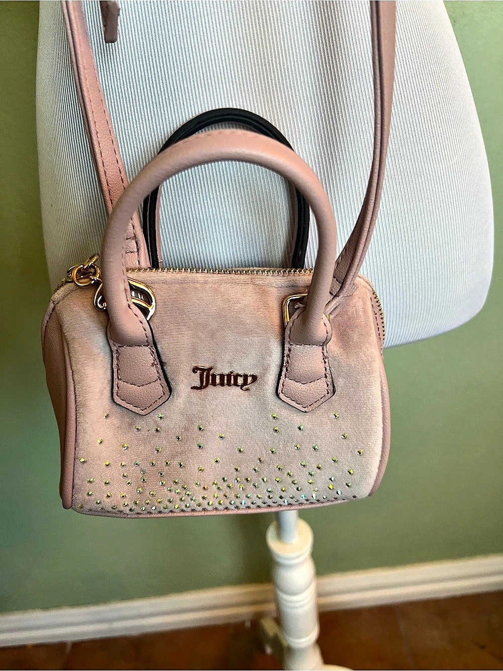 Juicy Couture Pink Velour Rhinestone Mini Satchel Crossbody Bag